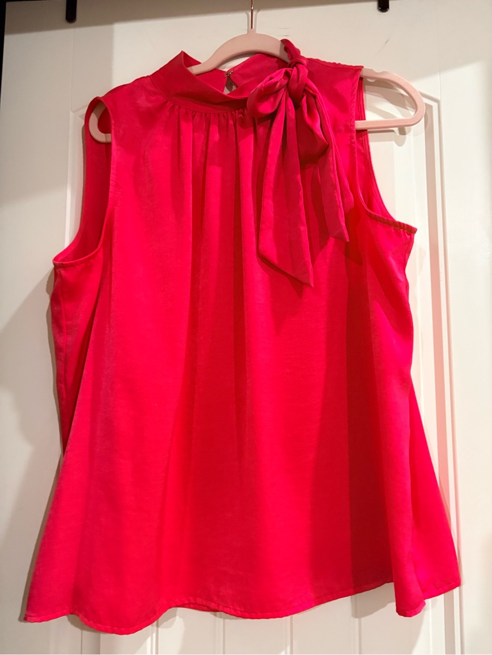 Worthington Hot Pink Tie-Neck Sleeveless Blouse